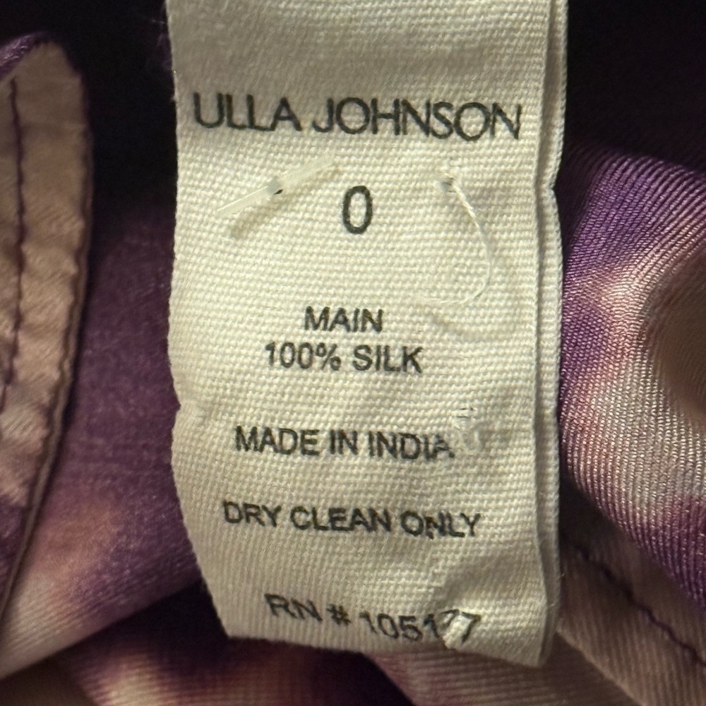 Ulla Johnson Emery Silk Ruffle Long Sleeve Mini Dress Purple Shibori Size 0 NWOT - Picture 15 of 15